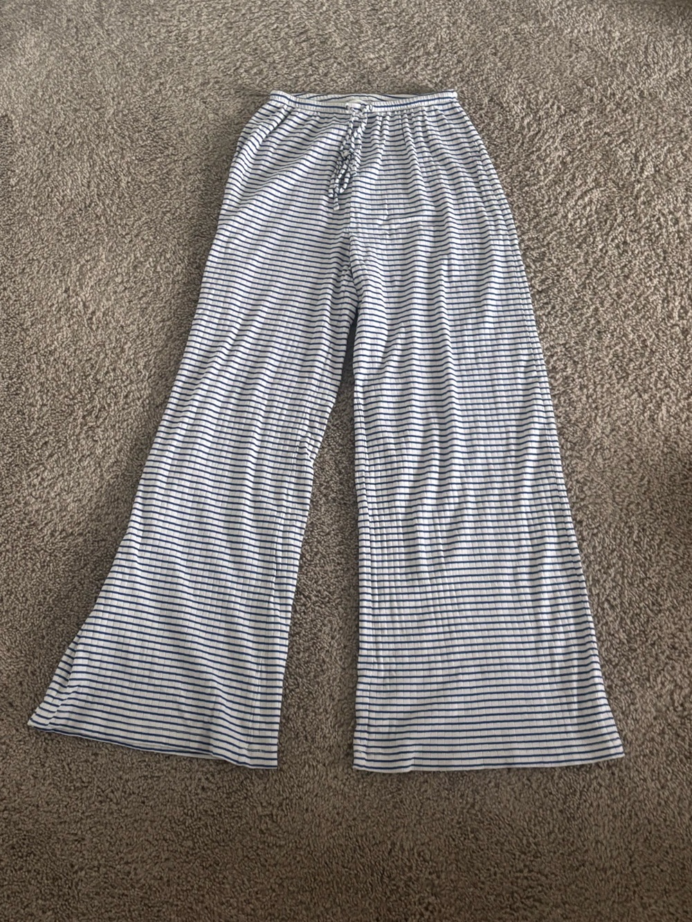 H&M White & Blue Striped Drawstring Lounge Pants